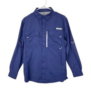 Realtree Fishing Men’s S Blue‎ Vented Button Up Shirt Long Sleeve Outdoors Stain